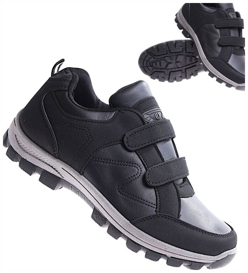 Czarne męskie buty trekkingowe na rzepy /B6-3 16981 T388/