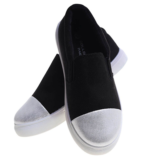 Czarne wsuwane trampki dziewczęce slip on /E5-2 13683  T004/