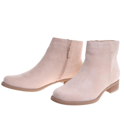 Beżowe botki damskie na płaskim obcasie /K3-1 18509 W232/