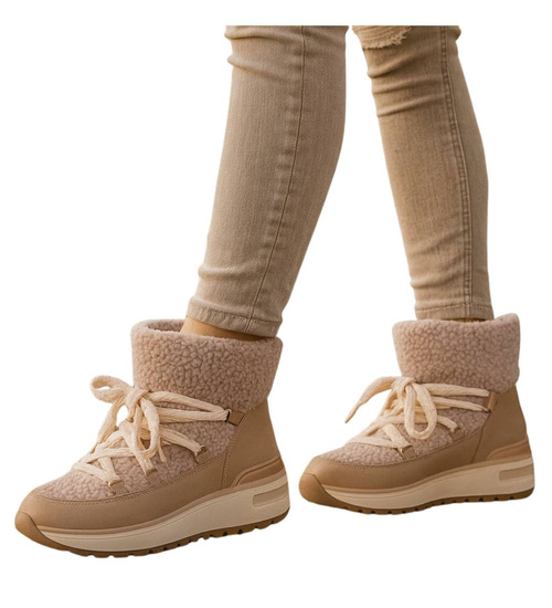 Zimowe botki śniegowce z futerkiem Khaki /F6-2 18538 W341/