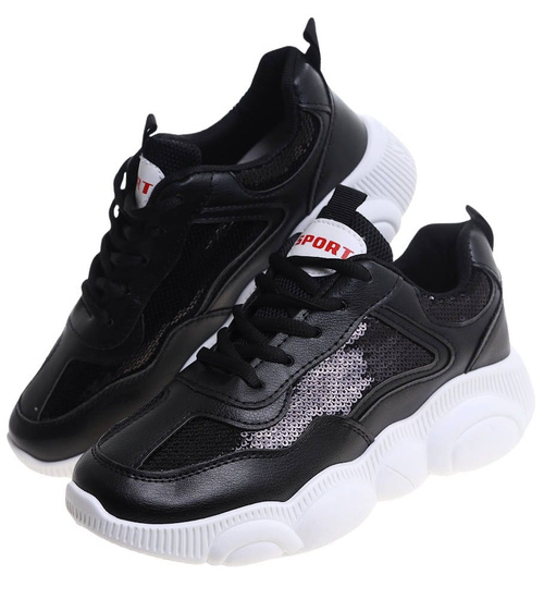 Sznurowane czarne buty sportowe /B1-3 11918 T198/