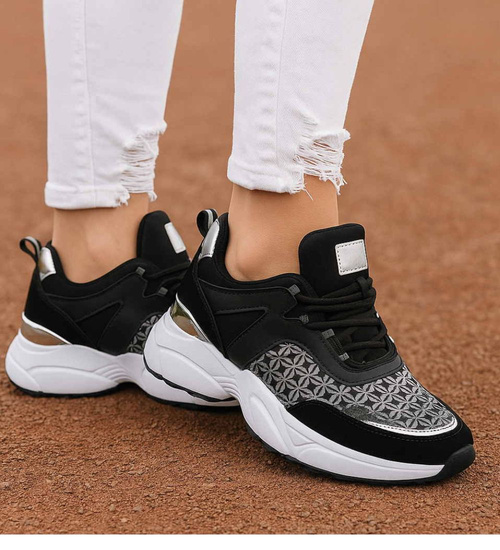 Wiązane damskie czarne obuwie sportowe /G4-1 15797 T293/