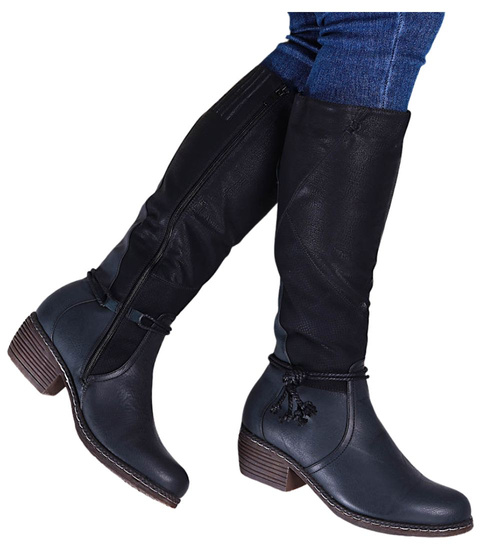 Ocieplane czarne kozaki damskie na niskim obcasie /F4-1 +h215271 T436/