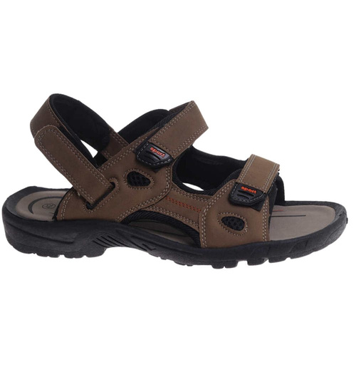 Męskie brązowe sandały klapki na rzepy /E9-2 17638 T284/