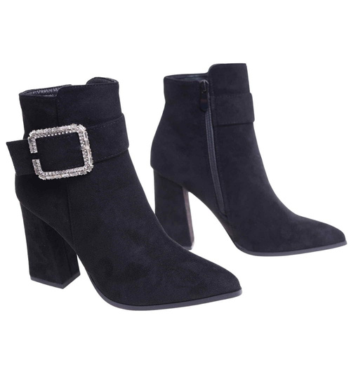 Czarne klasyczne botki damskie na obcasie /A10-1 18342 T381/