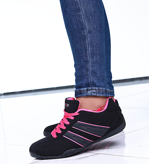 Czarno fuksjowe buty sportowe z wiązaniami /D8-3 14978 S341/