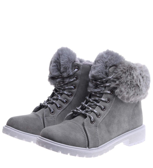 Grubo ocieplane damskie szare trapery /A4-3 15338 S598/