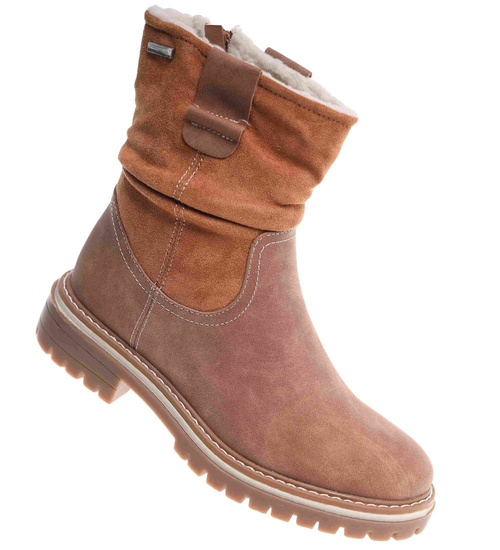 Zimowe botki saszki z ociepleniem Brązowe /G9-3 18540 G288/