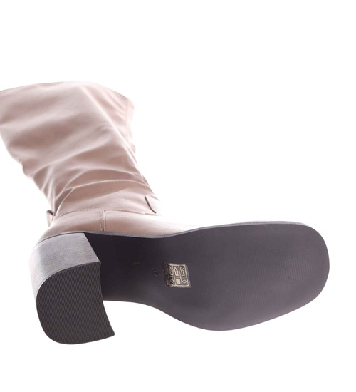 Klasyczne kozaki na obcasie khaki lekko ocieplane /F8-1 18521 T433/