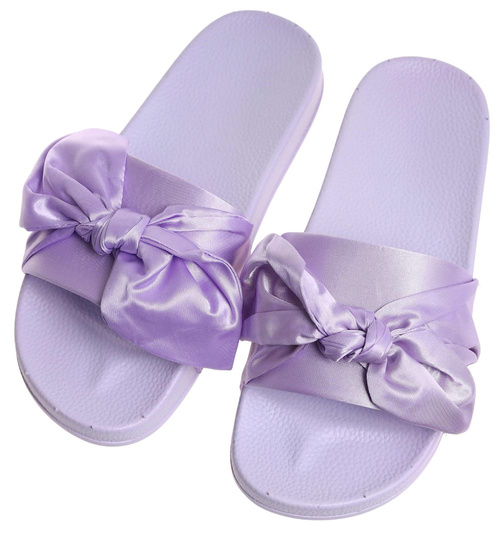 Fioletowe klapki damskie z kokardą /E6-34196 S096/