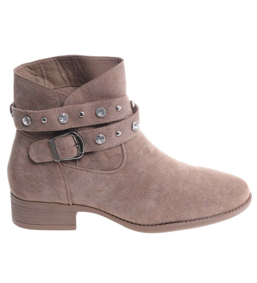 Zamszowe botki damskie khaki /J5-3 18553 W222/
