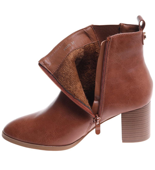 Ocieplane botki damskie na obcasie Camel /A1-3 18418 W4/