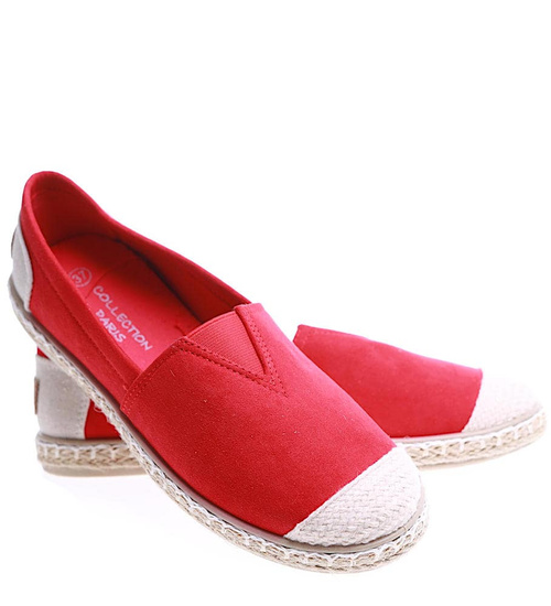 Czerwone materiałowe balerinki espadryle /A2-2 15659 T194/
