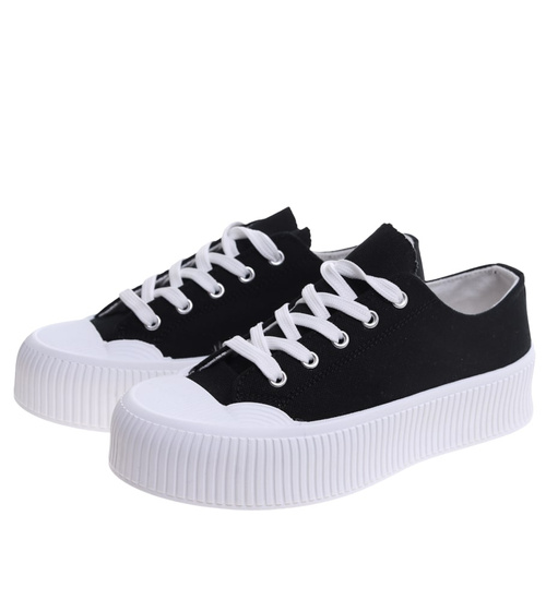 Czarne trampki damskie na platformie /C5-3 16696 T181/