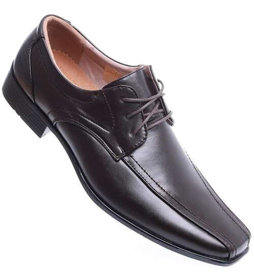 Sznurowane ciemno brązowe półbuty męskie /A6-1 15491 T254/