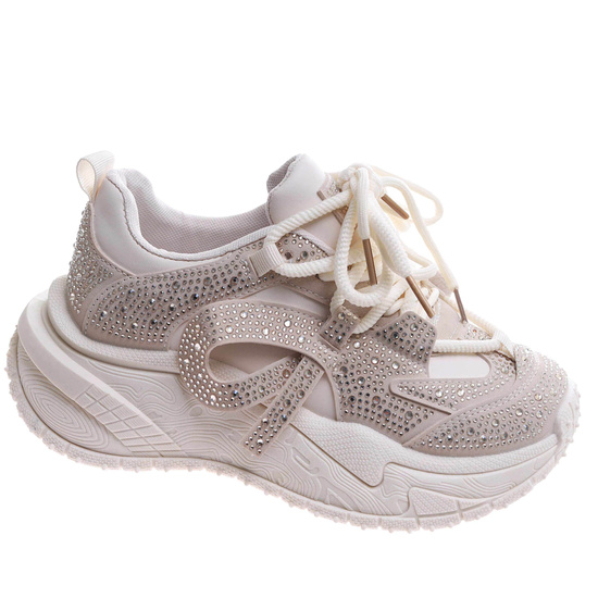 Sznurowane buty sportowe na platformie Beżowe /G3-1 17423 T891/