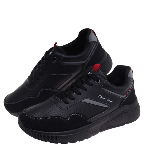 Sznurowane męskie czarne buty sportowe /A10-2 18013 GF585/