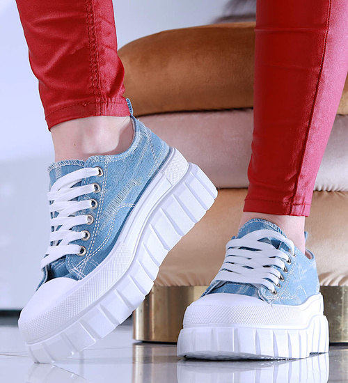 Jeansowe materiałowe damskie trampki na platformie /A6-3 13876 S302/