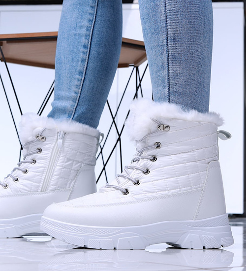 Białe zimowe śniegowce z futerkiem /D7-1 15355 T562/