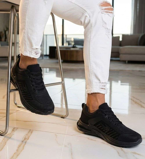 Sznurowane męskie czarne buty sportowe sneakersy /B6-1 14634 S296/