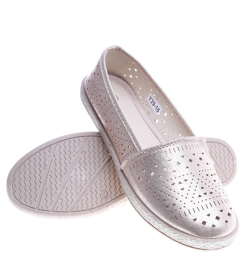 Złote ażurowe balerinki espadryle /D7-3 14025 T390/