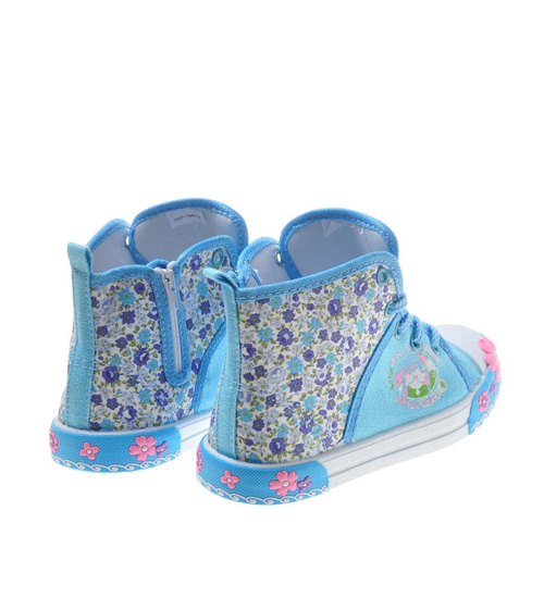 Wysokie wiosenne trampki dziecięce niebieskie w kwiatki /E1-2 7552 S089/