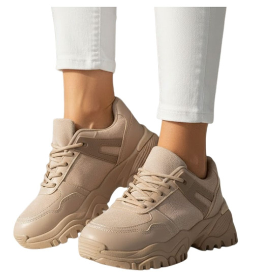 Wiązane sportowe buty damskie khaki /F1-3 13169 T499/