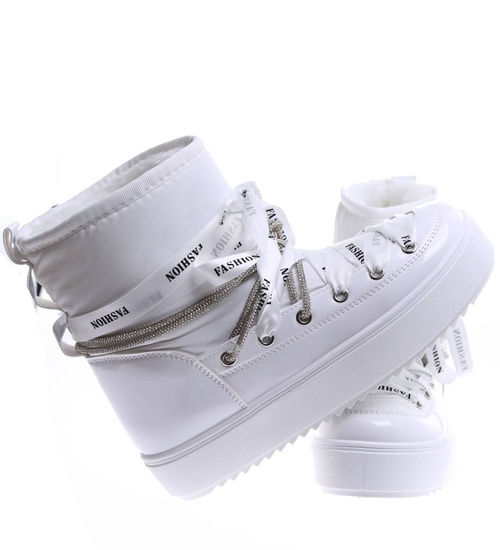 Grubo ocieplane białe śniegowce damskie /C4-1 15374 T432/