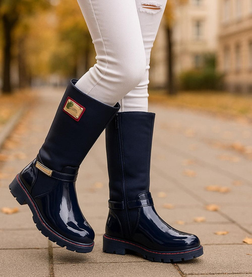 Granatowe dziewczęce kozaki z futerkiem /G6-1 18314 T255/