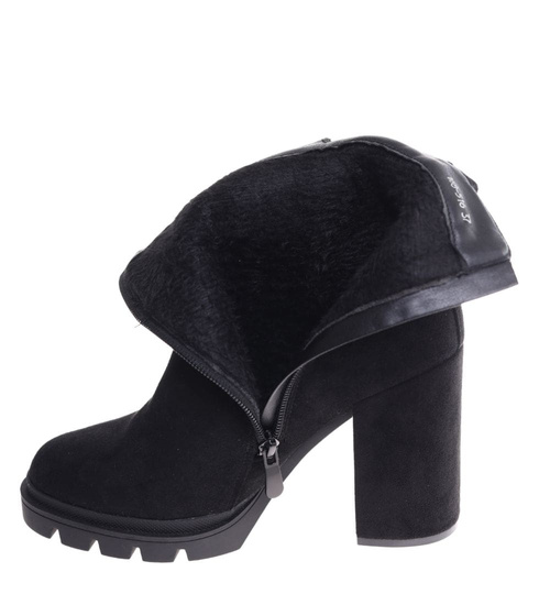 Czarne botki damskie na obcasie słupku OST453