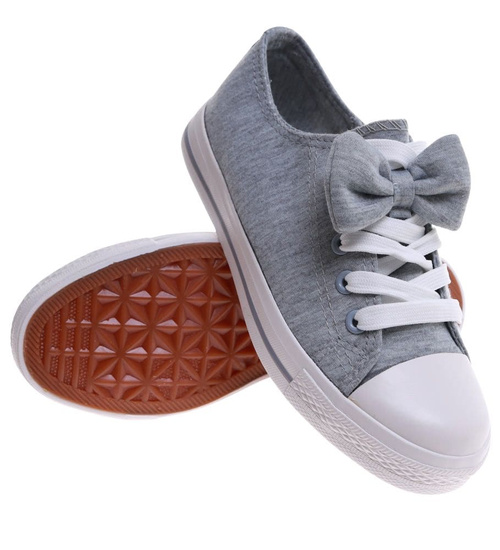 Szare dziewczęce trampki z kokardą /B4-2 16783 T184/