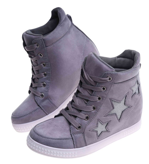 Szare sneakersy na niskim koturnie /A3-2 8010 T393/