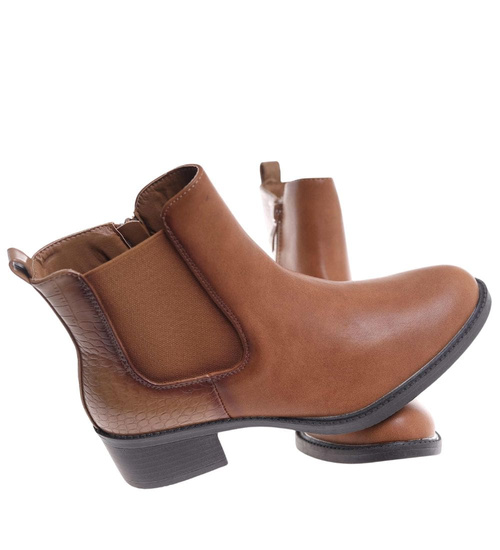 Karmelowe botki sztyblety na płaskim obcasie /K3-2 18508 W233/