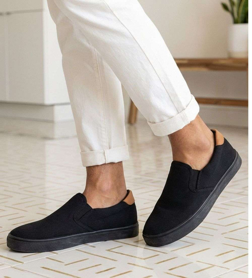 Czarne męskie trampki slip on z tkaniny /f3-3 16514 T287/