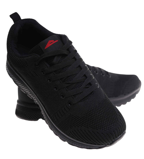 Sznurowane czarne męskie buty sportowe /F5-1 18040 T384/