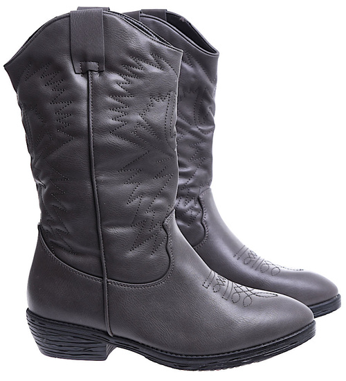 Damskie szare kowbojki ocieplane na niskim obcasie /B6-3 15314 S296/