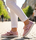 Wsuwane różowe damskie sneakersy z kokardą ost509