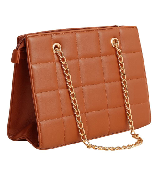 Karmelowa torebka kuferek z łańcuszkiem i paskiem /H2 K27 TB674 G195/