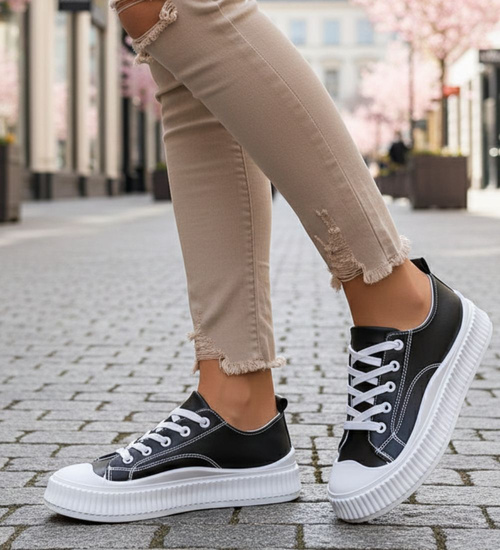 Czarne wiązane trampki creepersy /A5-2 12278 S293/