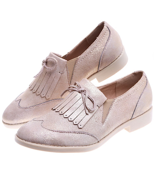Wsuwane złote półbuty loafersy damskie /E3-3 15752 T223/