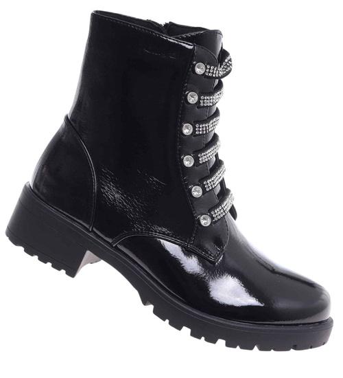 Czarne lśniące botki workery /F3-2 18386 W484/
