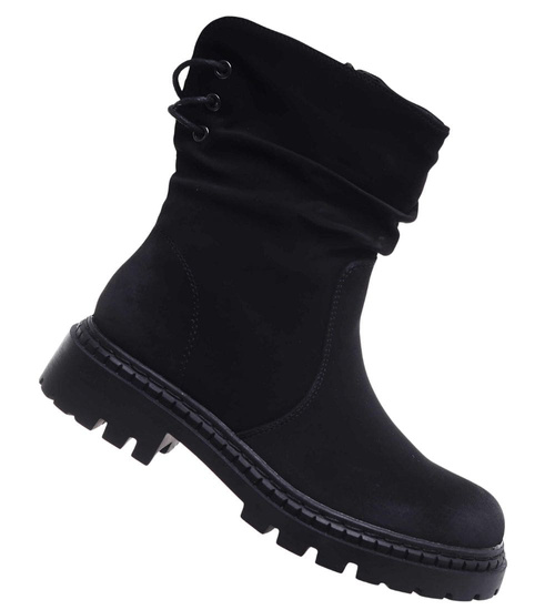 Czarne płaskie botki saszki /B3-2 18324 W305/