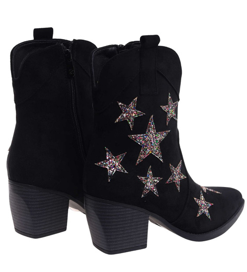 Czarne botki damskie na klocku /E5-3 18316 T482/