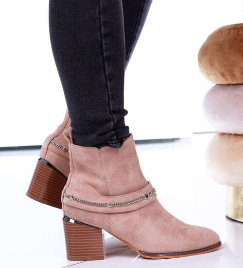 Zamszowe botki na obcasie Khaki /A5-3 15190 T545/