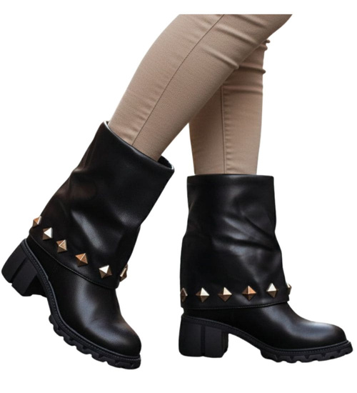 Czarne wysokie botki damskie na klocku /J6-4 18598 T177/