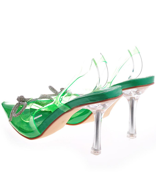 Transparentne zielone szpilki z kokardą /F7-2 12143 T797/