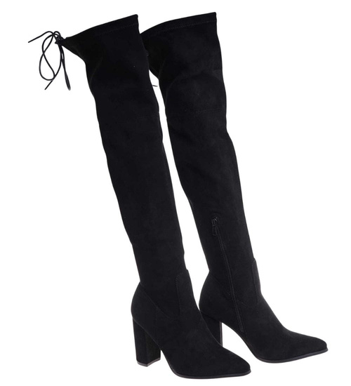 Czarne wysokie kozaki muszkieterki na obcasie /B6-2 18384 W582/