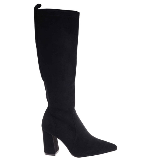 Klasyczne czarne kozaki damskie na obcasie /F3-2 18385 W456/