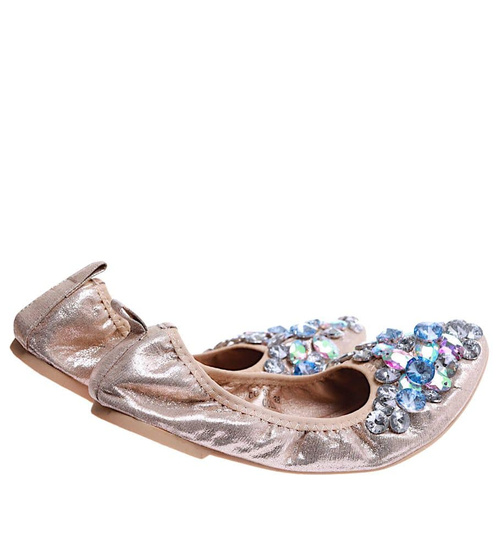 Złote baletki damskie z kamieniami /C7-2 13040T595/