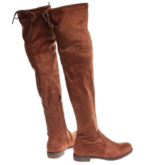 Karmelowe kozaki na płaskim obcasie /E8-3 18460 W376/